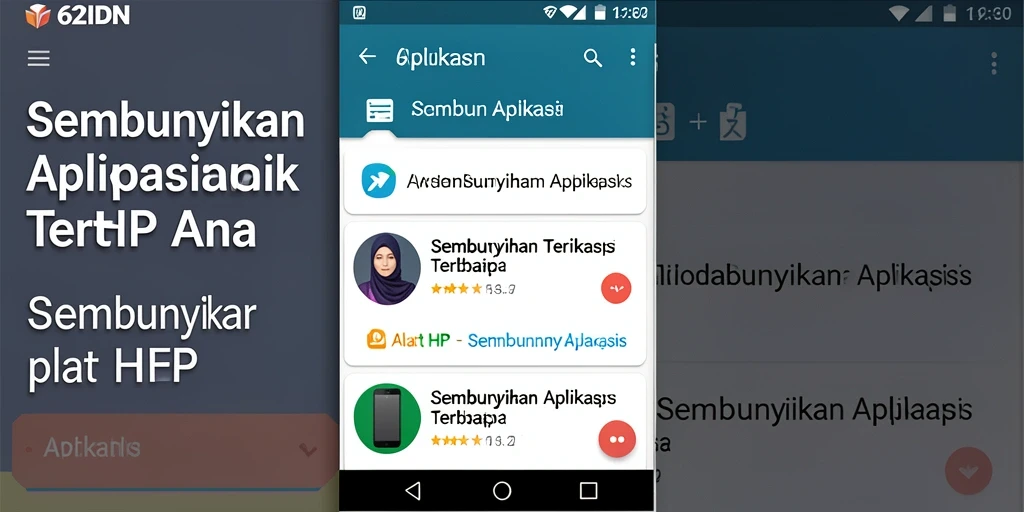 Antarmuka aplikasi 62IDN dengan fungsi Sembunyikan Aplikasi yang intuitif.