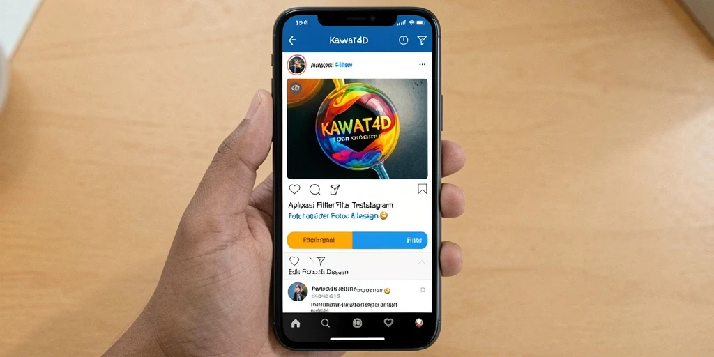 Antarmuka aplikasi KAWAT4D dengan berbagai pilihan filter Instagram.